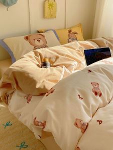 Thickened Cotton Flannel Bedding Set Cartoon Four-Piece Set Autumn Winter Childrens Bedding Cover Single Bed Sheet Three-Piece Set