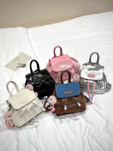 Stylish Retro Denim Patchwork Womens Backpack Trendy Student Bag Soft Handle Contrast Color Leisure PU Leather Medium Size