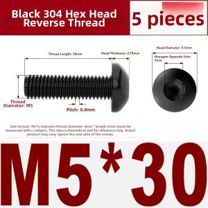 qd | Black 304 Stainless Steel Reversed Thread Hex Head Dome Cup Screw