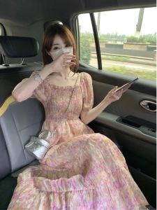 Đầm Tay Bong Bóng In Hoa Phong Cách Pháp Thanh Lịch Cho Nữ Cao Cấp Giảm Béo Dài Váy Hoàn Hảo Cho Mùa Hè