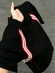 CHENMU | Black and Red Stripe Short Sleeve Summer American Boxy Polo