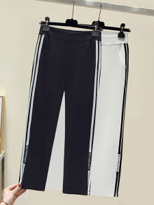 กางเกงกีฬาผ้าไหมน้ำแข็งสำหรับผู้หญิงในช่วงฤดูร้อน ทรงบาง 2025 ใหม่เอี่ยม เอวสูง กระชับสัดส่วน กางเกงขายาวทรงหลวม ขาบาน