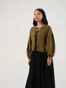 Greenlight Kemeja Wanita Lengan Panjang Loose Fit Tie Knot Blouse Kumiko HP-CG050225