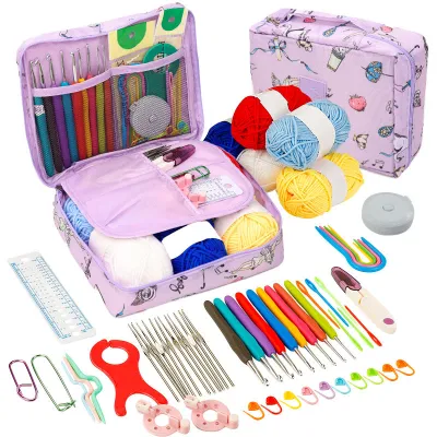 Crochet Kit Beginners Crochet Hook Set with Crochet YarnPortable Crochet Set Crochet Hooks Travel Knitting Crochet Supplies