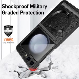 szhaiyu | For Samsung Galaxy Z Flip 8 7 6 Phone Case With Full Chain Protection For Magsafe Holder Leather Shockproof Hard Shell Cover