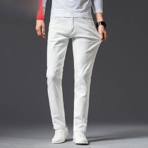 HENGYUANXIANG | Hengyuanxiang Mens Slim Fit Straight Leg Jeans Pure Cotton Elastic Casual Trousers Spring Autumn White Long Pants Youth Fashion