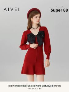 AIVEI | Autumn French Style Party V-Neck Knit Dress
