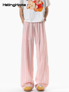 HetingHOME | Hetinghome Summer Trendy Couple Loose Fit Pink Casual Pants Thin Style Mens Long Trousers Youthful Vitality Straight Leg Jeans
