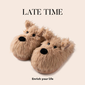 Latetime Cute Scrawl Dog West Highland Fried Fur Cotton Slippers Female Autumn and Winter Home Warm Fluffy Slippers Female