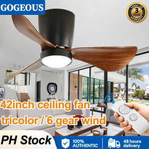GOGEOUS 24inch modern ceiling fan with light with remote 3 colors Dimming ceiling fan light strong wind ceilings fan Mute fan light ceiling fan 5 blades big wood design ceiling fan with led light for dinning Living room bedroom