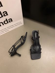 French Roman Style Silver Fairy Slip-On High Heels Womens Shoes Spring Summer Fashionable Low Cut PU Leather Ankle Straps