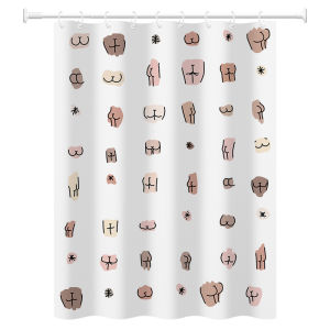 Creative Cute Bath Curtain Set Thickened Non-Lightproof Bathroom Partition Waterproof Modern Japanese Style Butt Pattern