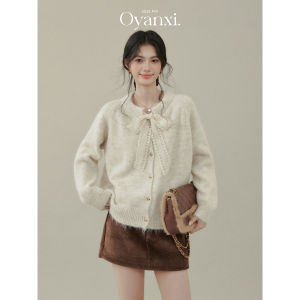 OUYANGXI | Áo Cardigan Len Kết Hợp Dải Nơ Cho Nữ