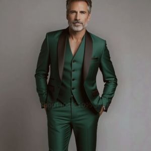 Bộ Vest Nam 3 Mảnh Kiểu Dáng Cổ Điển Ôm Dáng Màu Xanh Lá - Áo Khoác Vest Đơn Hàng Khuy Áo Ghi Lê Và Quần Dành Cho Đám Cưới