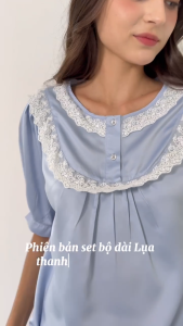 Bộ lửng dài Lụa cổ bèo viền ren mặc nhà JUBBIE - 94086