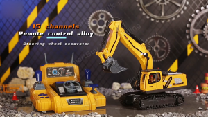 SmartBuy 15CH RC Alloy Spray Excavator 2.4G Remote Construction Vehicle with Driving Console LED Sound Toy