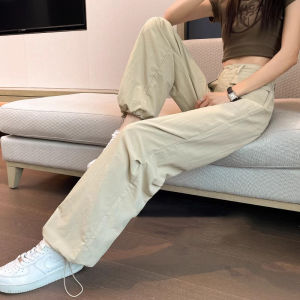 WANGGONGZHU | High Waist American Style Ice Silk Work Pants Women Summer 2025 New Slimming Drapey Sports Straight Leg Wide Leg Casual Pants