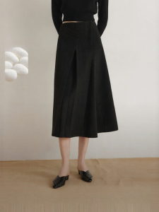 Elle | Elegant High Waist Designer Sense Black Midi Skirt