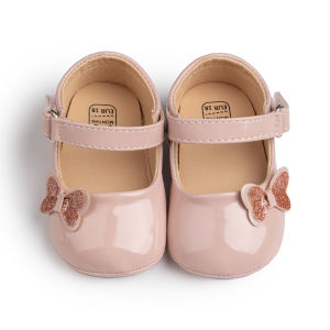 KIDSUN Baby Shoes Newborn Girl Princess PU Toddler Shoes Bow Decor Rubber Sole Anti-Slip First Walker Shoes 0-18M