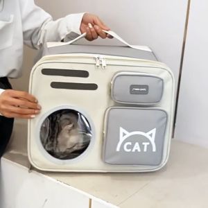 QQPET กระเป๋าใส่แมว  สไตล์ใหม่ล่าสุด  พื้นที่ขนาดใหญ่  กระเป๋าแมว  รูปแบบมีรูพรุน