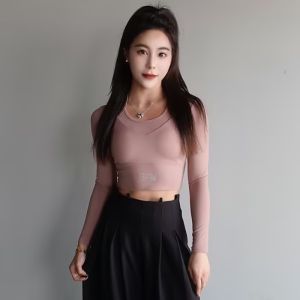 เสื้อโยคะผู้หญิงทรงสลิมฟิต แขนยาว ดูดซับเหงื่อ แห้งเร็ว ยืดหยุ่นสูง ระบายอากาศได้ดี สำหรับการวิ่งและออกกำลังกาย