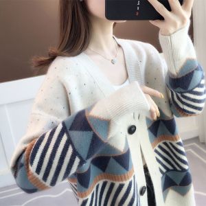 Womens Autumn Clothing Outwear New New Arrival Korean Style Jacquard Loose Outer Wear Knitting Cardigan Spring and Autumn Net Red Lazy Style Top