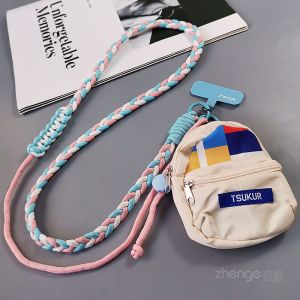 Trendy Long Crossbody Backpack Phone Lanyard Outdoor Camera Key Holder Anti-Loss Chain Adjustable Strap Nylon Woven Material