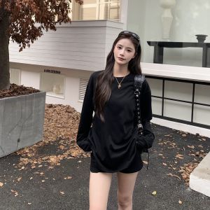 3mer Oh Oh Three Girls Heavy Weight Easiest for Match round Neck Pure Color Long-Sleeve T-shirt Womens Autumn Inner White Tops Bottoming Shirt