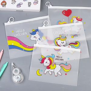 Transparent Matte Unicorn Ring Zipper Bag Cute Pencil Case File Bag Waterproof Stationery Storage Bag PVC Pouch Gift Bag