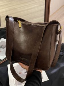 Trendy Bucket Bag Womens Simple Quality Single Shoulder Bag Casual Vintage Crossbody Bag Spring Summer New Style PU Leather