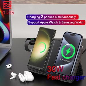 ZUZG Fast Wireless Charger Stand For iPhone 16 Pro max 16 Pro 16 15 14 13 12 11 Pro Max Samsung phone S24 Ultra/S23 Ultra/S22/S21/Note 20/Z Flip 6/Fold 6  For Apple Watch S9 8 7 6 5 4 3 2 SE Galaxy Watch Ultra/7/6/5 For AirPods