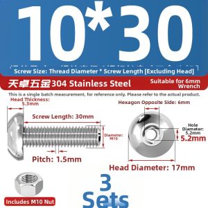 TIANZHUOJINSHU | 304 Stainless Steel Hex Socket Head Hollow Round Wire Pass Screws Nuts Kit