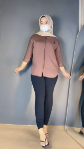 Kemeja Bordir Logo Atasan Wanita Lengan 7/8 Terbaru // Atasan Katun Baju Cewek Oversize Basic