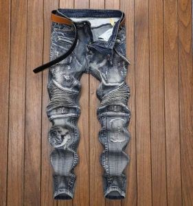 Retro Distressed Slim Fit Mens Jeans Spring Autumn Trendy Brand Cotton Stretch Denim mid Waist Long Pants Youth Fashion