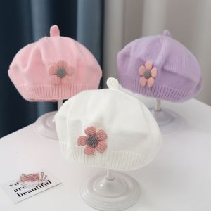 Cute flower knitted beret painters hat for autumn and winter seasons Christmas and Thanksgiving gifts