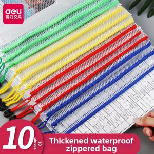 deli | A4 Waterproof Grid Zipper Large Capacity Thicker File Bag