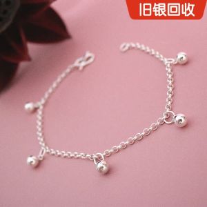 Fresh Pure Silver 999 Womens Ankle Bracelet Chain Circle Bead Multi-Pendent Fashion Jewelry Foot Ring Anklet Bracelet