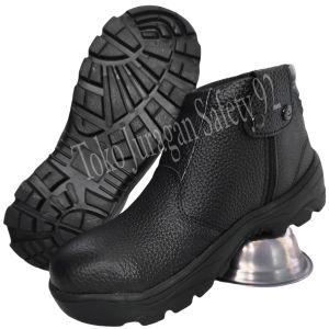 Sepatu Safety Kulit Sapi Asli Tahan panas Api Las Welder Proyek Pabrik Lapangan Terbaik Sol Karet King Safety Shoes Berkualitas Resleting Hitam Sepatu Pdl Pdh