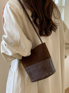 Versatile Suede Crossbody Bag Commuter Bucket Single Shoulder Small Square Bag Fashionable Match All Bags Korean Style Leisure