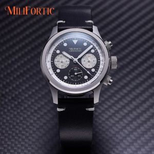 Milifortic 39MM Fashion Chronograph Watch Man R086 Retro C3Luminous Stainless Steel Waterproof 100M VK63 Quartz Watches For Man
