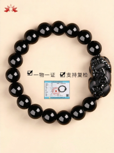 JIZHAOTANG | Wealth Attracting Black Obsidian Beaded Bracelet with Pi Xiu Charm and Zodiac Year Luck Gemstone