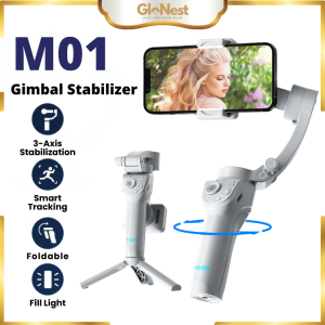 M01 3-Axis Gimbal Stabilizer with AI Tracking Tripod Fill Light Anti-Shake Foldable Handheld Gimbal for Smartphone