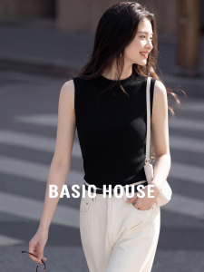 Basic House | Slimming Sleeveless Black High-Neck Knit Top
