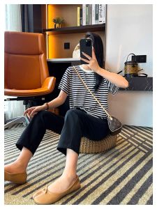 Black Ice Silk Elastic French Bread Pants Women Summer Thin Large Size Pear Shape Small Nine Straight Leg Jeans High Waist