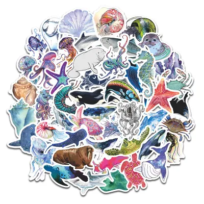 Cute Cartoon Marine Animal Waterproof Stickers 50 Sheets