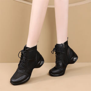 Womens Dancing Shoes Breathable Mesh White Square Dance Shoes mid Heel Genuine Leather Soft Bottom New Jazz Sailor Dance Shoes