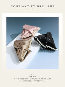 Korean Style Pearl Polka Dot Hair Clip Satin Fabric Shark Clamp Womens Hair Accessories Triangle Shape Hair Grips for All Occasions