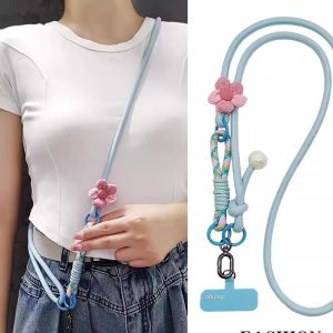 Long Dopamine Flower Mobile Phone Lanyard Crossbody Neck Ring Outdoor Camera Chain Multi Function Nylon Woven Material