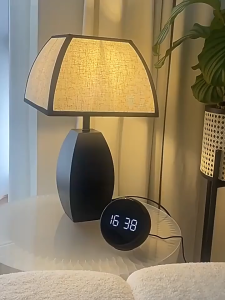 Black Vintage Table Lamp with Fabric Shade Modern and Minimalist LED Desk Lamp For Living Room Mid-century Modern Nightstand Light Chinese Style Bedside Lamp