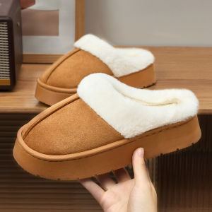 Dép Bông Đế Dày Lót Lông Cừu Ngoài Trời Cho Nữ Mùa Thu Đông Dép Bốt Cotton Trong Nhà Đế Dày Ấm Áp Thoải Mái